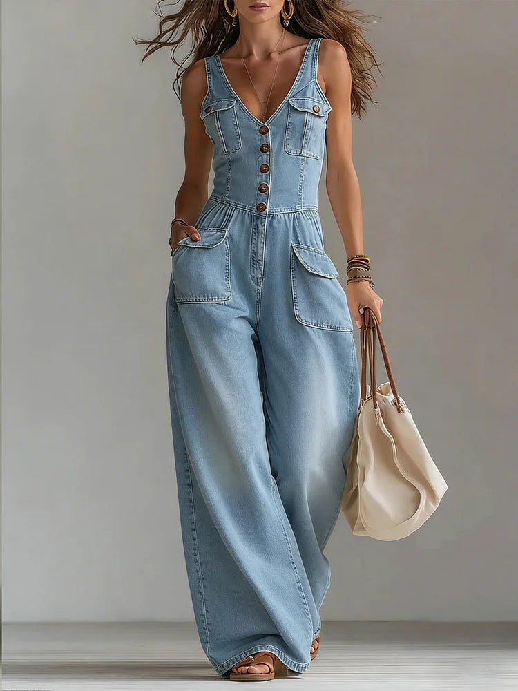 Sophie | Relaxed Wide-Leg Denim Jumpsuit