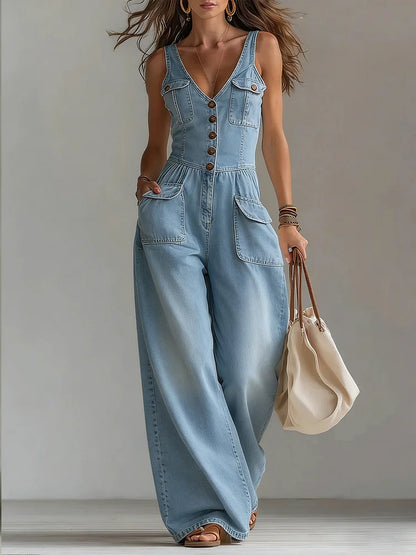 Sophie | Relaxed Wide-Leg Denim Jumpsuit