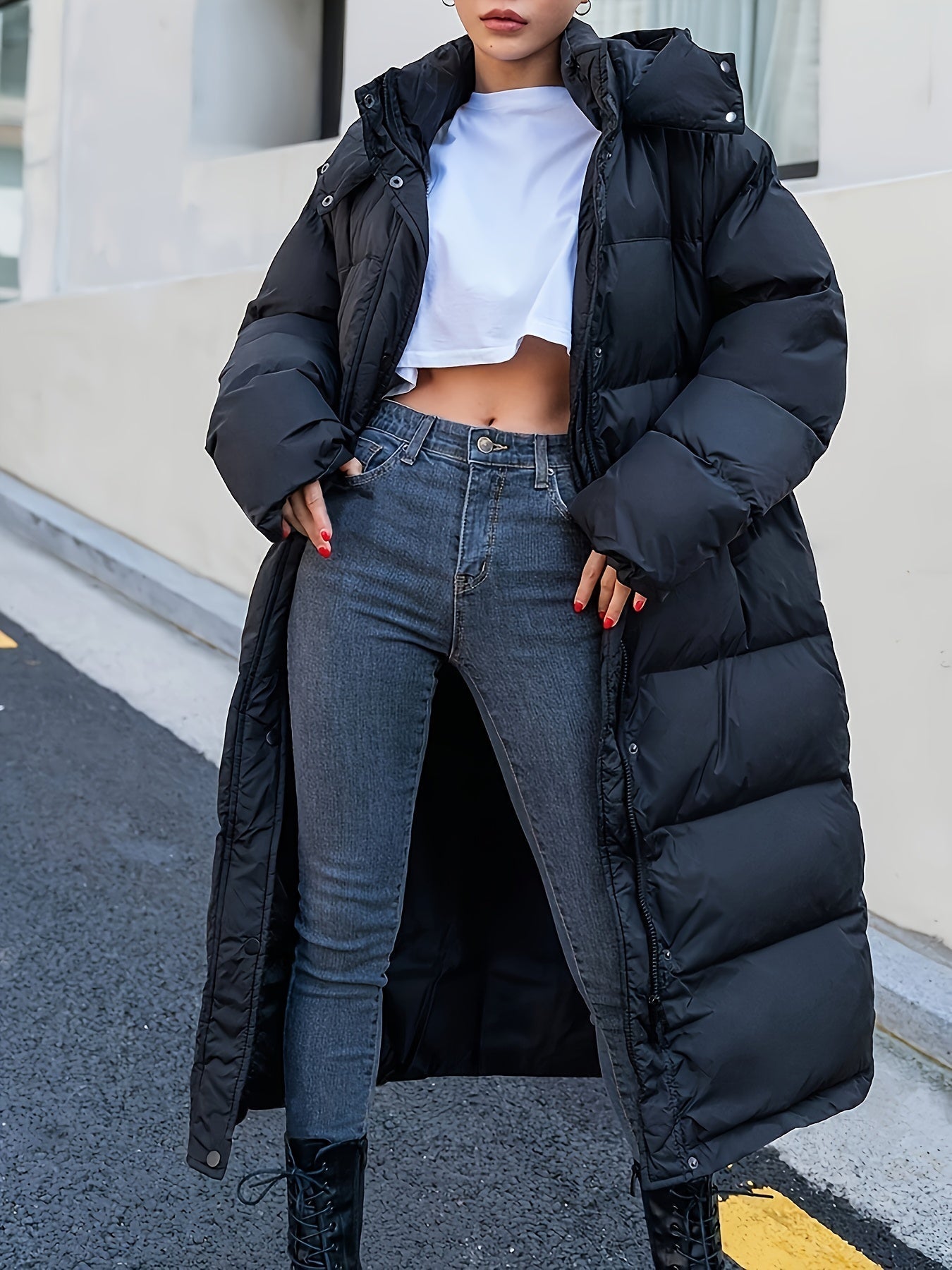 Long Women's Puffer Jacket with Hood