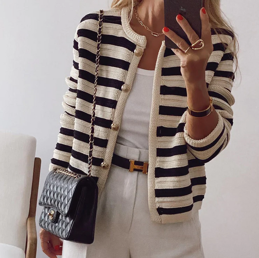 Cárdigan elegante casual de rayas con botones frontales para mujer