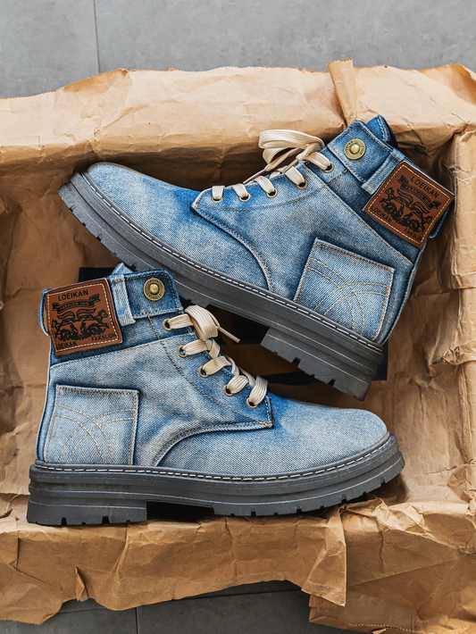 Denim Lace-Up Utility Boots