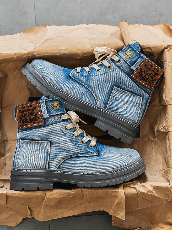 Denim Lace-Up Utility Boots