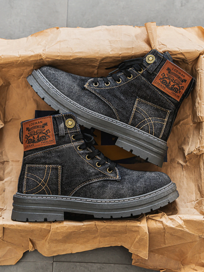 Denim Lace-Up Utility Boots