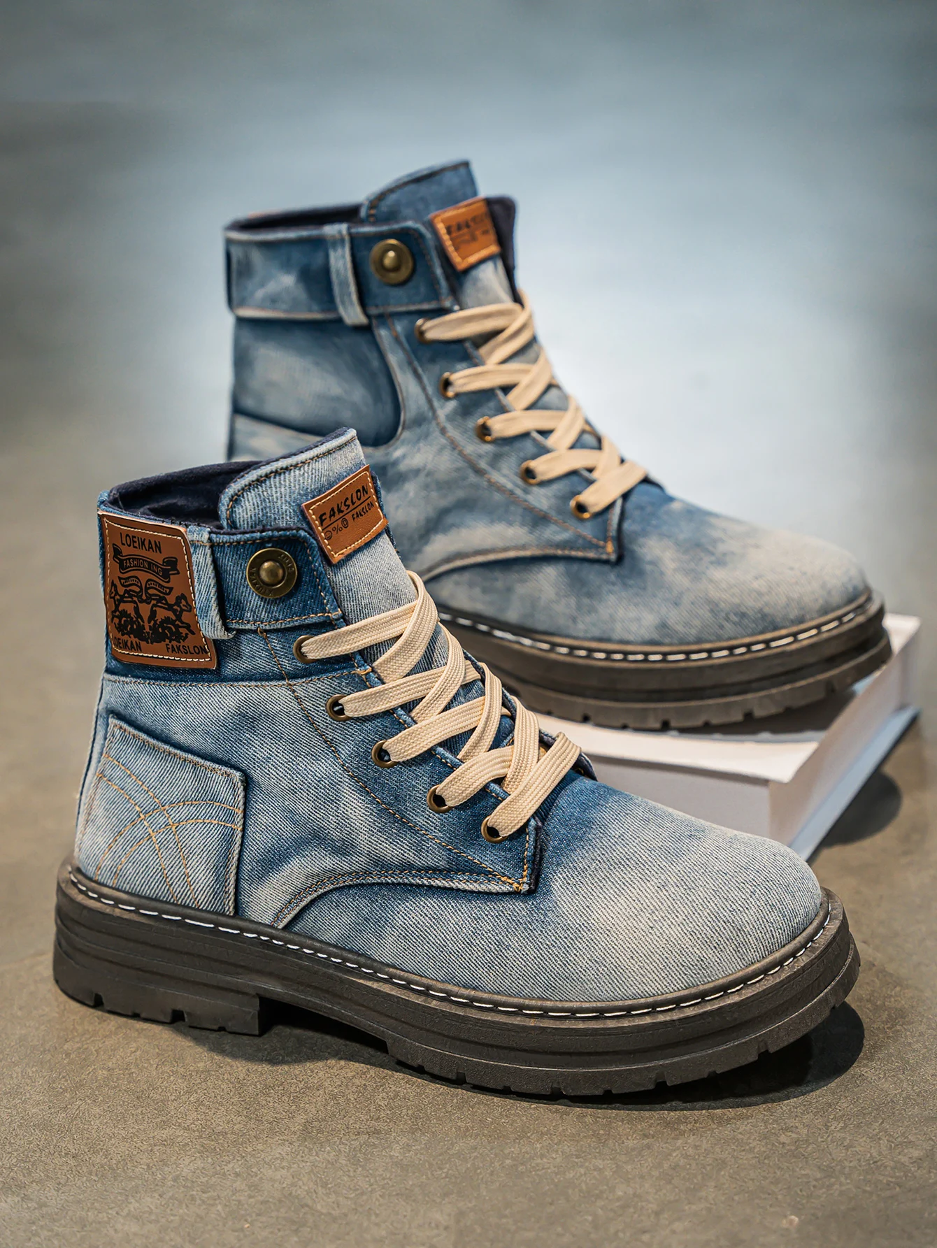 Denim Lace-Up Utility Boots