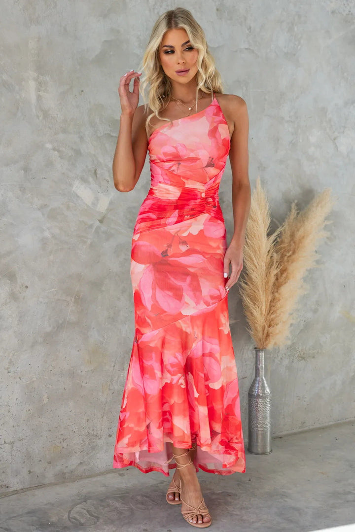 Vestido plisado con un solo hombro