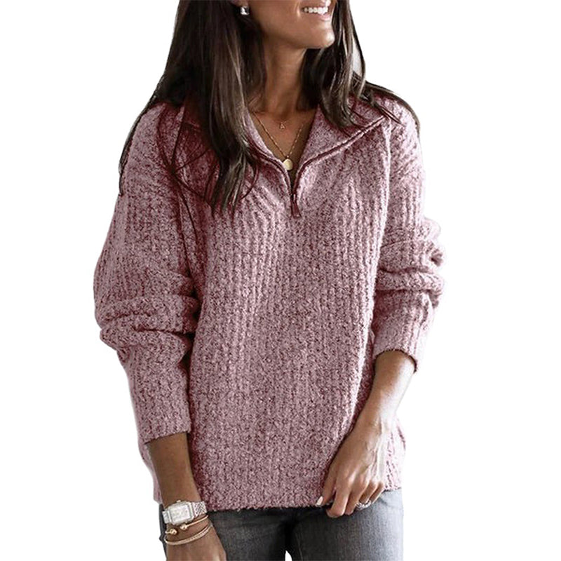Women’s Zip-Up Ribbed Sweater with Cozy Feel
