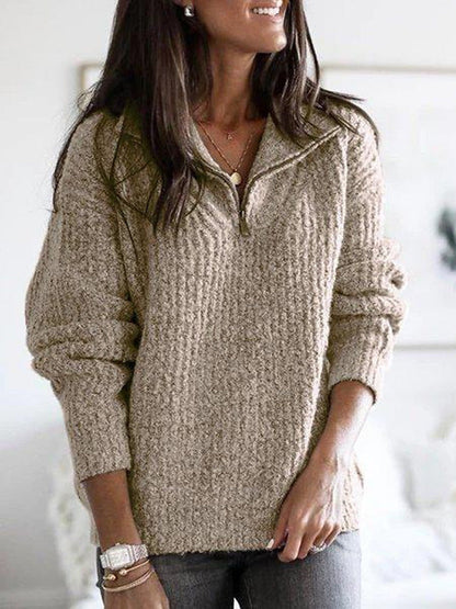 Women’s Zip-Up Ribbed Sweater with Cozy Feel
