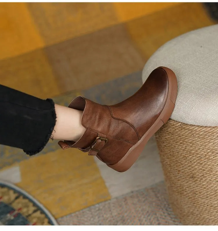 Women's Leather Buckle Ankle Boots