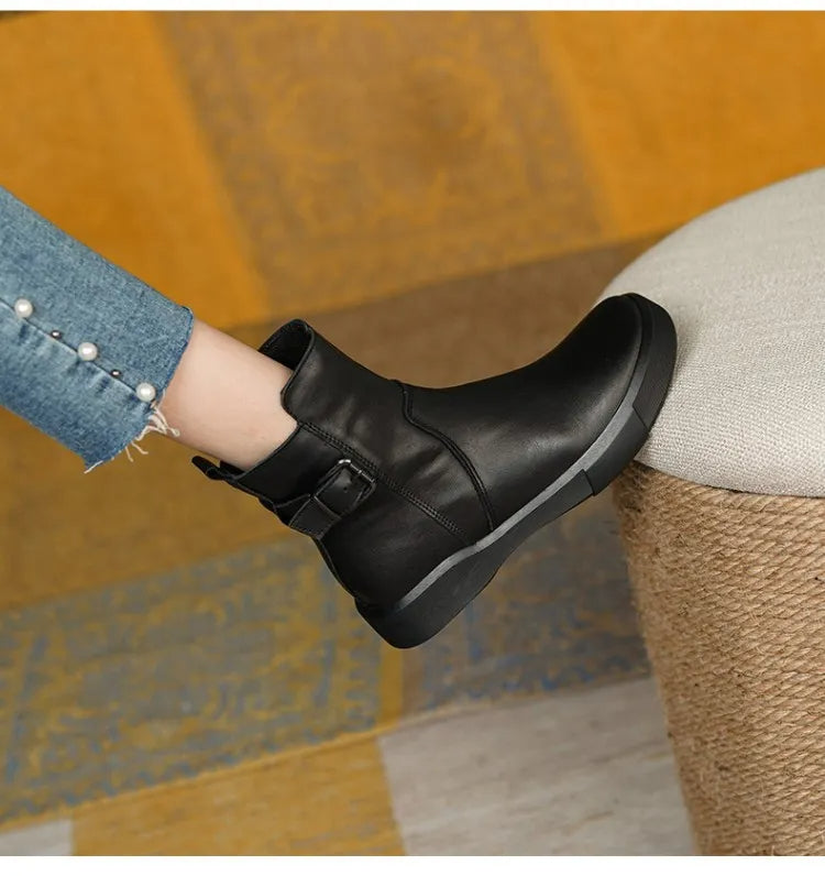 Women's Leather Buckle Ankle Boots