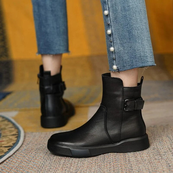 Women's Leather Buckle Ankle Boots