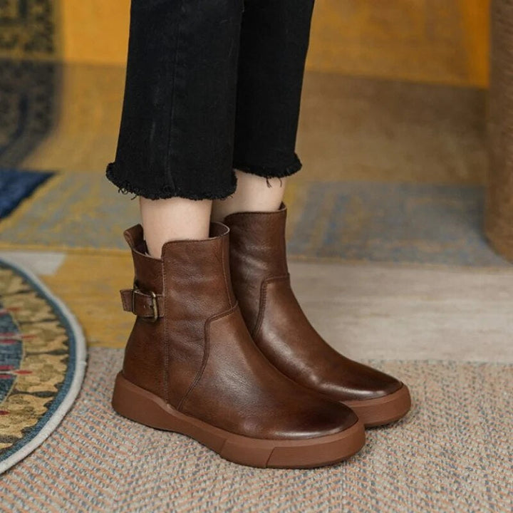 Women's Leather Buckle Ankle Boots