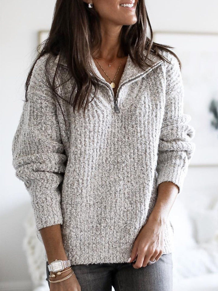 Women’s Zip-Up Ribbed Sweater with Cozy Feel
