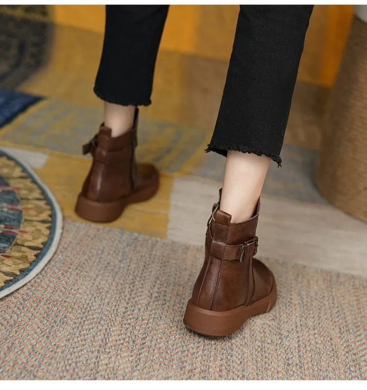 Women's Leather Buckle Ankle Boots