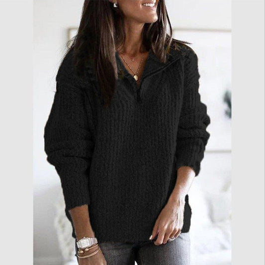 Women’s Zip-Up Ribbed Sweater with Cozy Feel