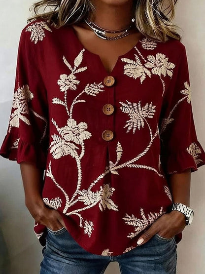 Women'S Floral Art Retro Printed Casual Top