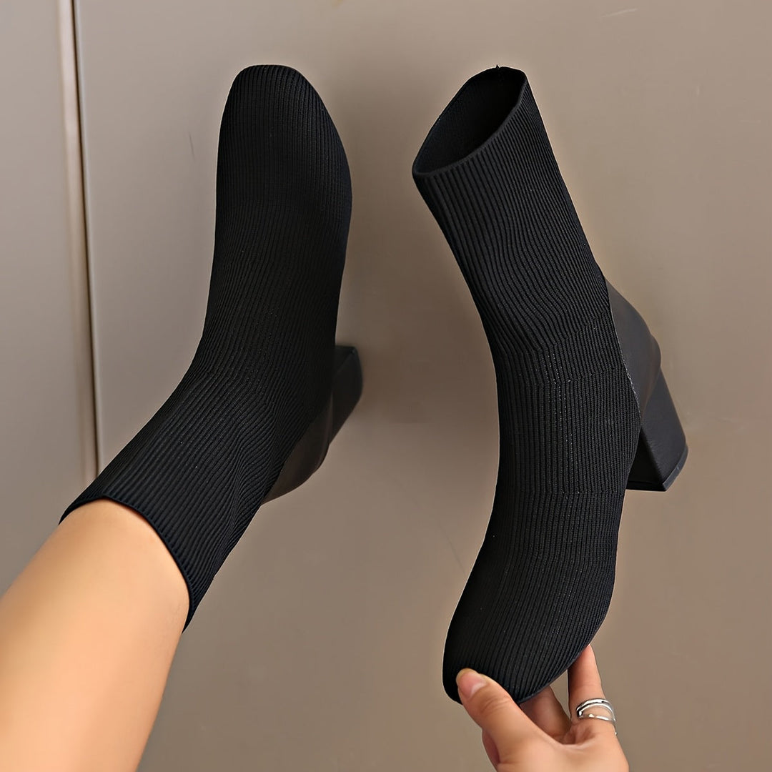 Women’s Elegant Knit Ankle Boots with Block Heel