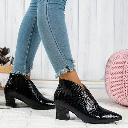 Women's Stylish Reptile-Textured Ankle Boots