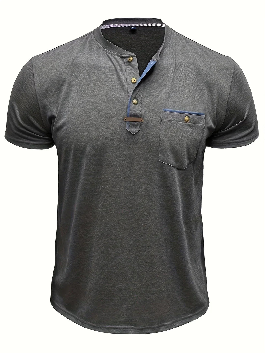 Camisa Clásica de Cuello Redondo con Bolsillo