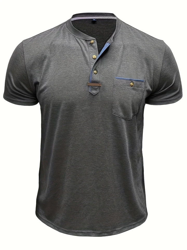 Camisa Clásica de Cuello Redondo con Bolsillo