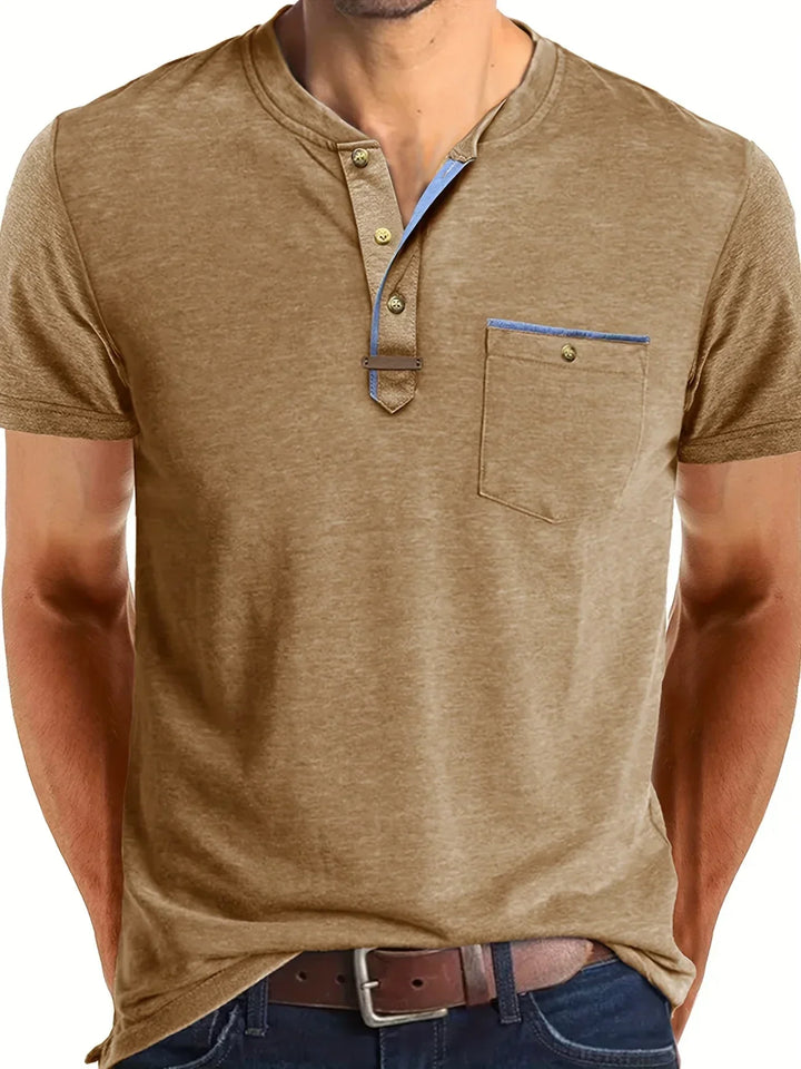 Camisa Clásica de Cuello Redondo con Bolsillo