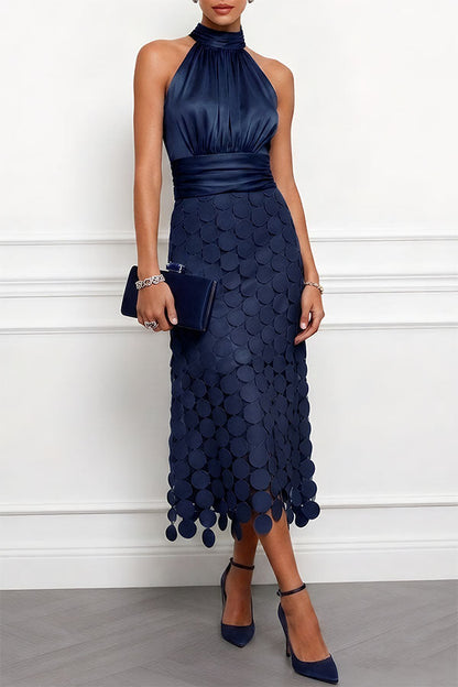 Céline | Elegant Satin Halter Midi Dress
