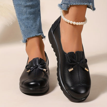 Women's Elegant Slip-On Loafers with Decorative Bow Detail