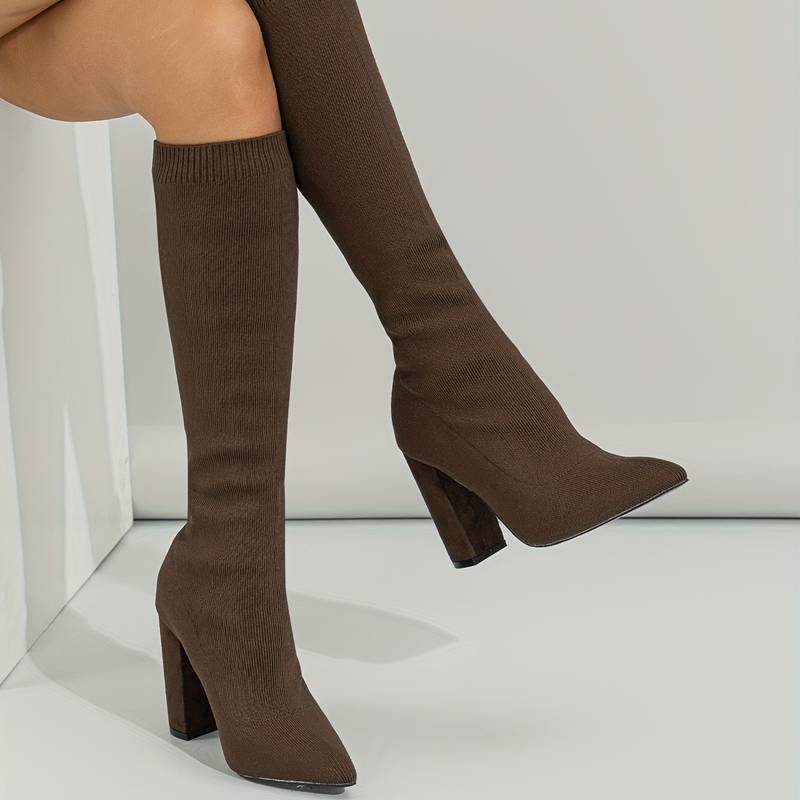 Women’s Knitted Sock Boots with Block Heel