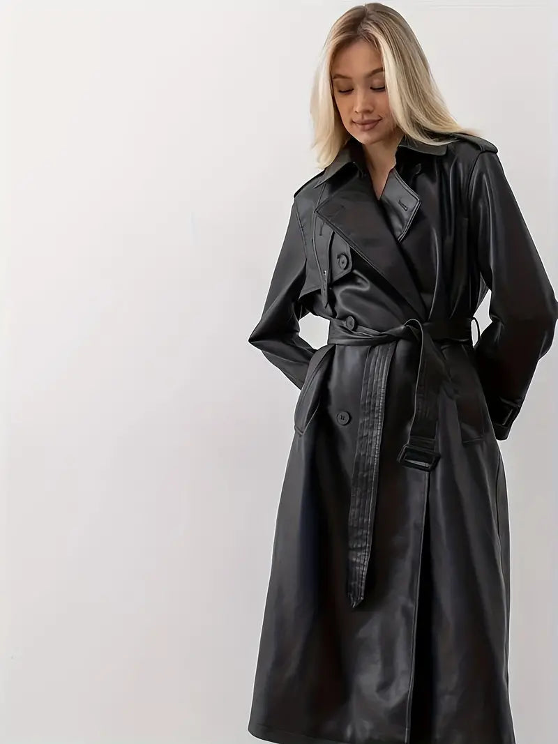 Women’s Long Belted Double-Breasted Trench Coat