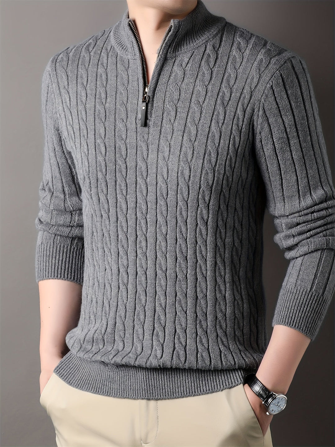 Men Ribbed Pattern Warm Winter Sweater