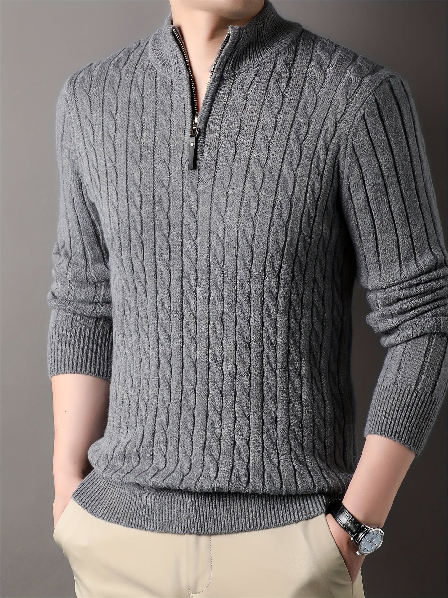 Men Ribbed Pattern Warm Winter Sweater