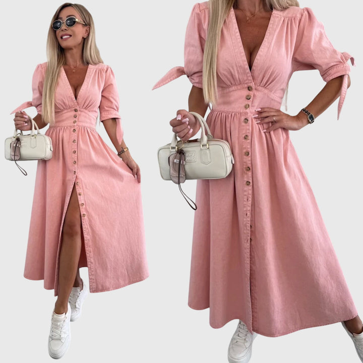 Elegant Button Detail Midi Dress