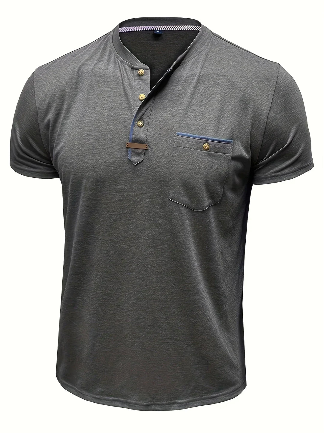 Camisa Clásica de Cuello Redondo con Bolsillo