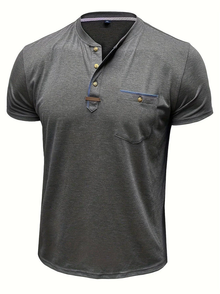 Camisa Clásica de Cuello Redondo con Bolsillo