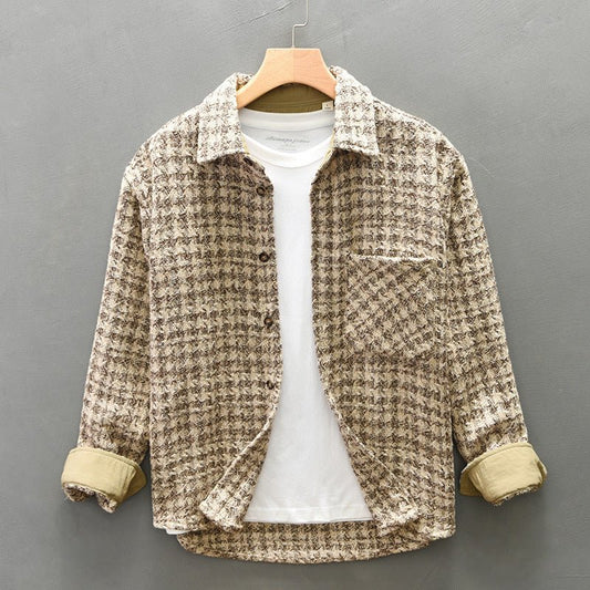 Men's Casual Houndstooth Button-Up Shirt