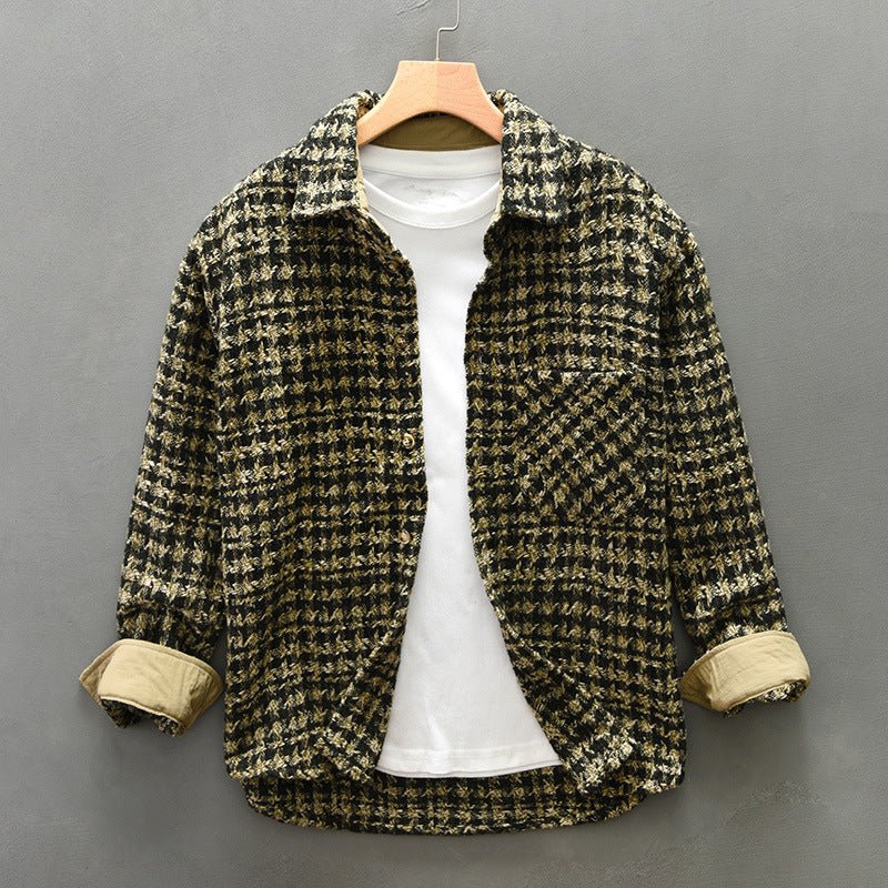 Men's Casual Houndstooth Button-Up Shirt