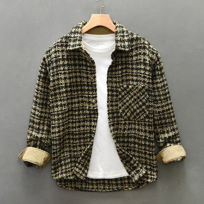 Men's Casual Houndstooth Button-Up Shirt