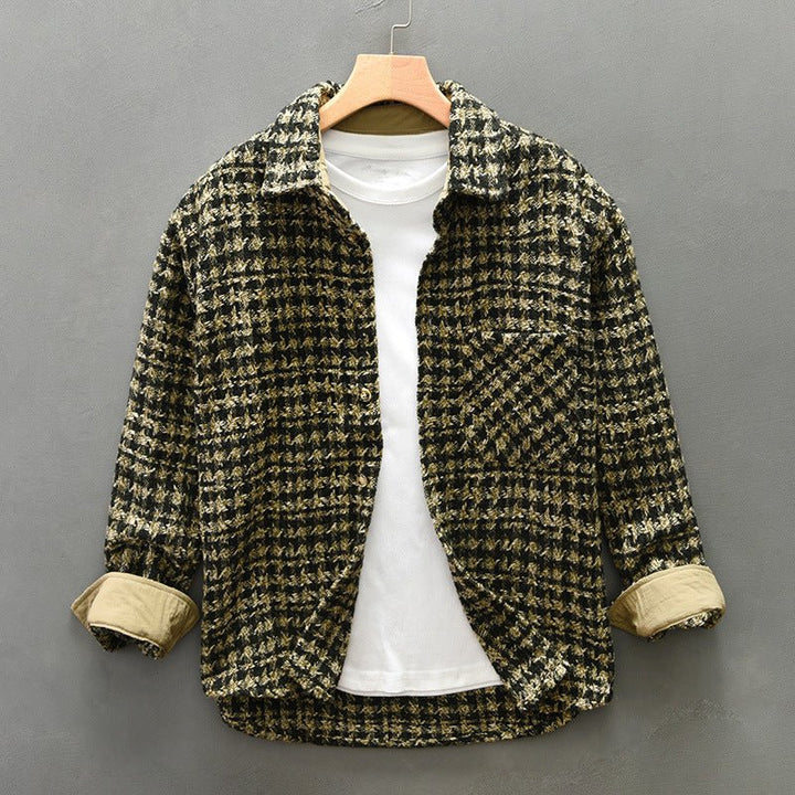 Men's Casual Houndstooth Button-Up Shirt