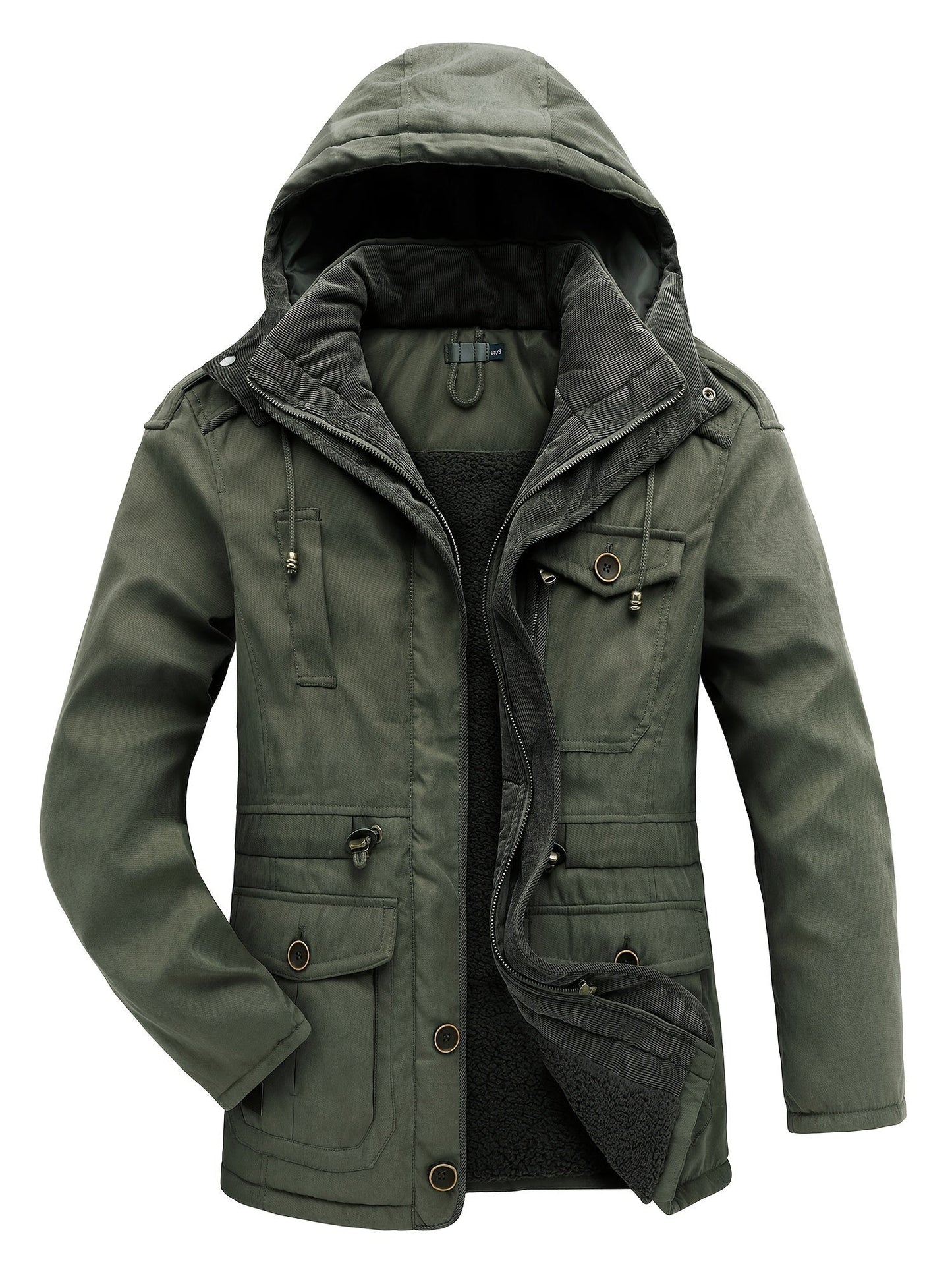 Chaqueta utilitaria con capucha, gruesa y cálida para hombre