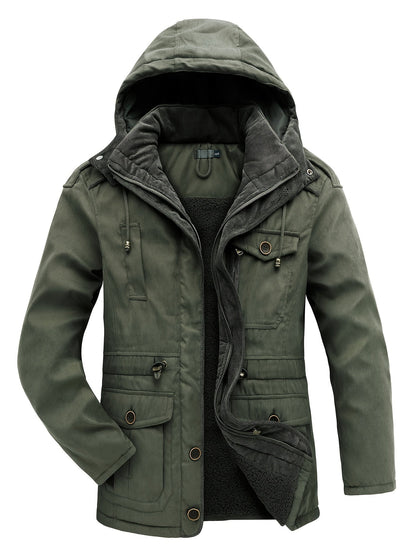 Chaqueta utilitaria con capucha, gruesa y cálida para hombre