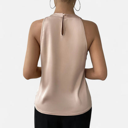 Women’s Elegant Pleated Front Draped Satin Tanks