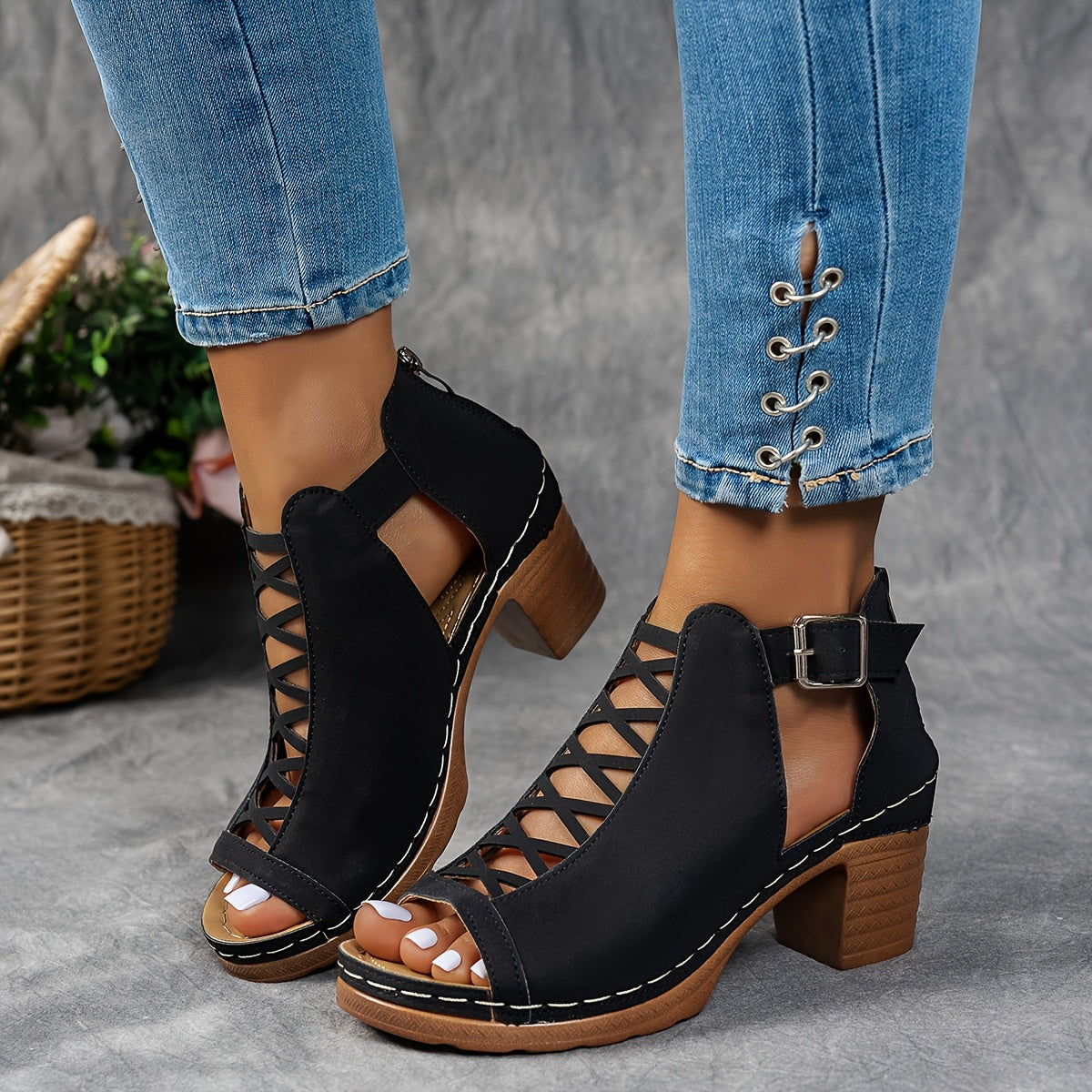Lattice-Heel Sandals