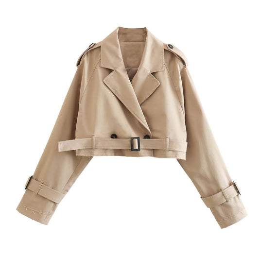Women’s Stylish Short Double-Breasted Trench Coat