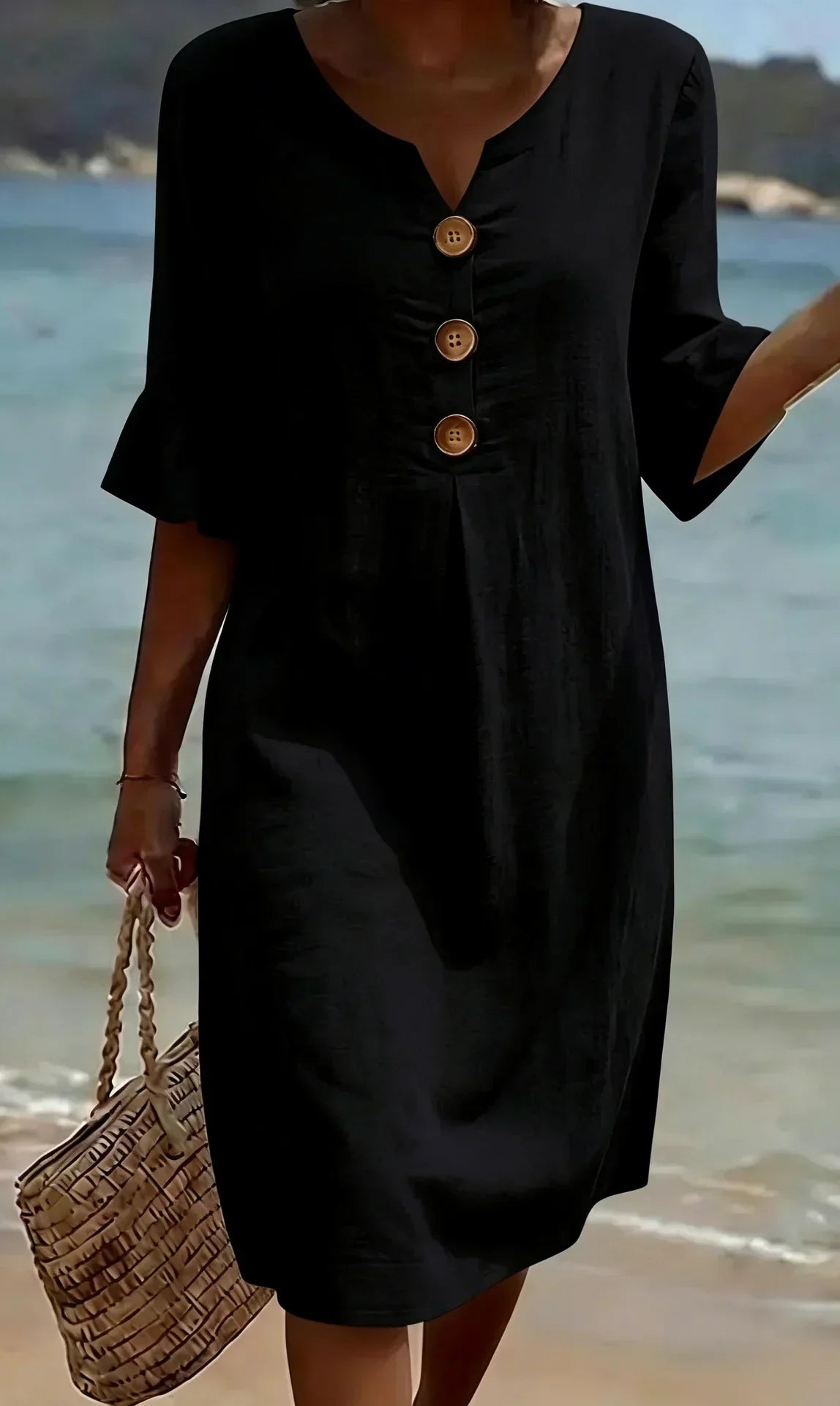 Vanesa | Textured Dress with Puff Sleeves and Buttons
