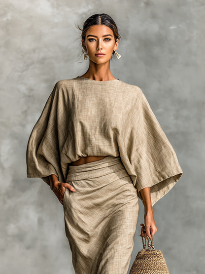 Victoria | Elegant Linen Set with Maxi Skirt