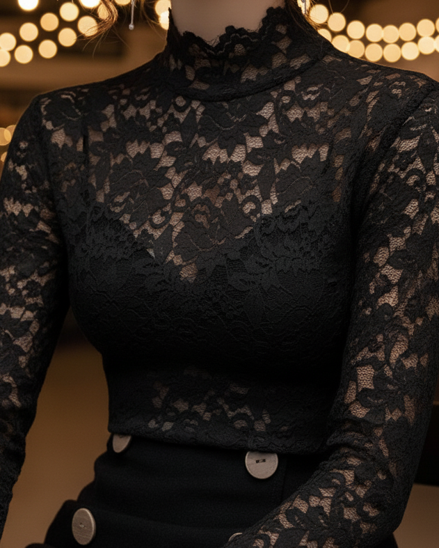 Women’s Spring Lace High-Neck Blouse