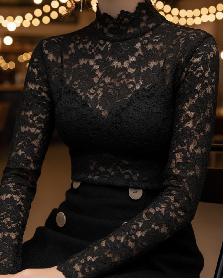 Women’s Spring Lace High-Neck Blouse