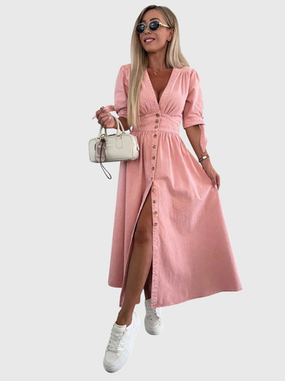 Elegant Button Detail Midi Dress