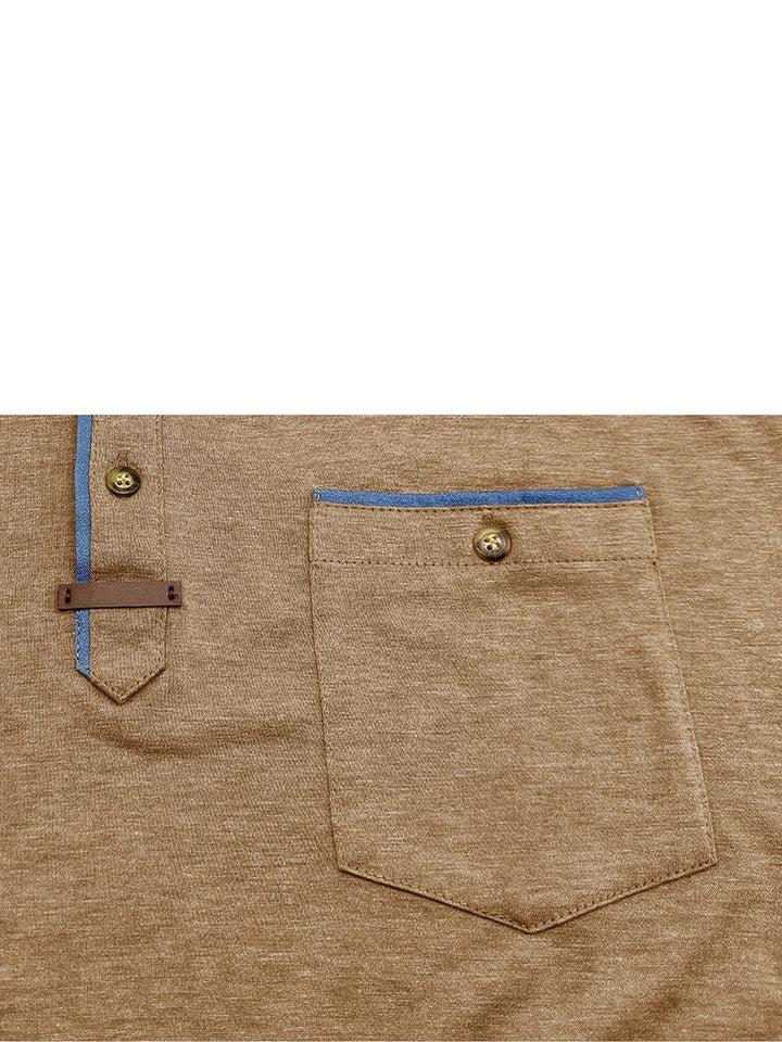 Camisa Clásica de Cuello Redondo con Bolsillo