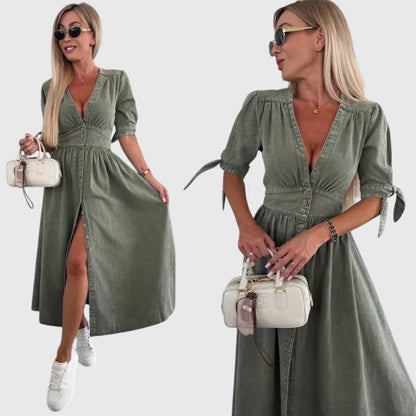 Elegant Button Detail Midi Dress