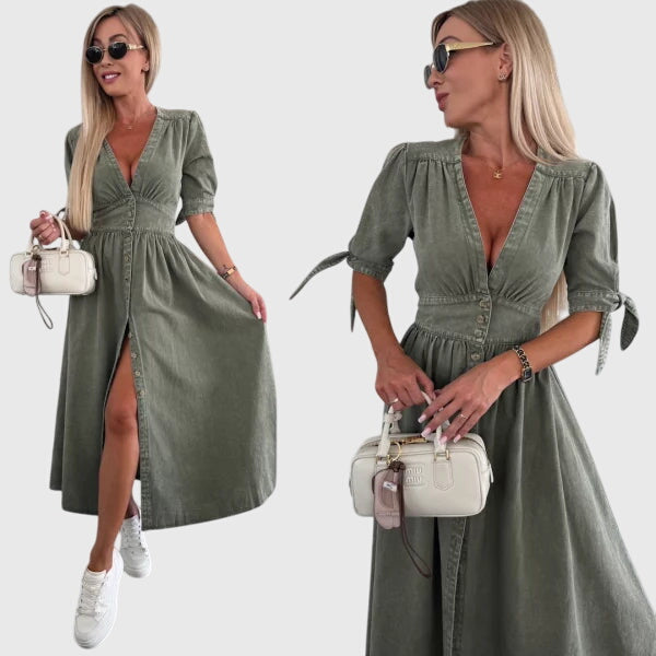 Elegant Button Detail Midi Dress